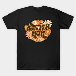 Autism Mom Retro Groovy Floral Leopard T-Shirt